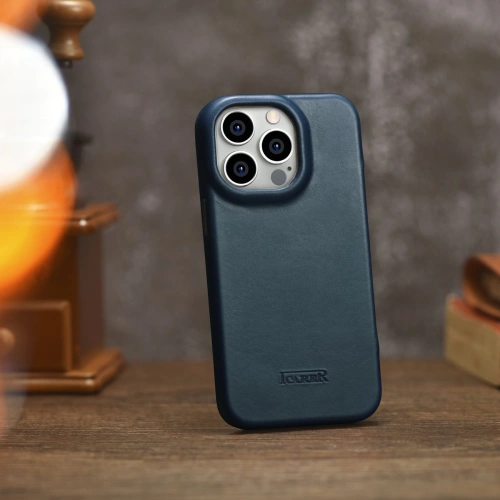 Etui iCarer CE Oil Wax Premium Leather Folio MagSafe Apple iPhone 14 Pro niebieski