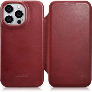 Wholesale iCarer CE Oil Wax Premium Leather Folio MagSafe Apple iPhone 14 Pro red - ICR388 - {ean13} - Hurt