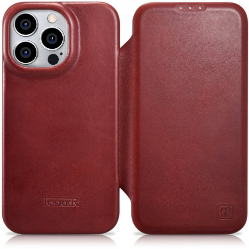 Hurtownia iCarer - 6975092684480 - ICR388 - Etui iCarer CE Oil Wax Premium Leather Folio MagSafe Apple iPhone 14 Pro czerwony - B2B homescreen