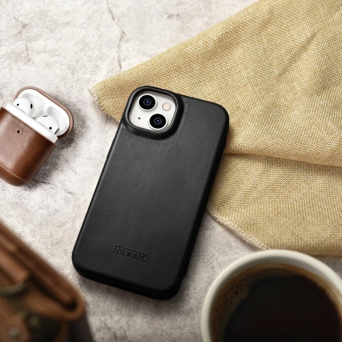 Etui iCarer CE Oil Wax Premium Leather Folio MagSafe Apple iPhone 14 Plus / 15 Plus czarny