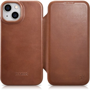 Wholesale iCarer CE Oil Wax Premium Leather Folio MagSafe Apple iPhone 14 Plus / 15 Plus brown - ICR390 - {ean13} - Hurt