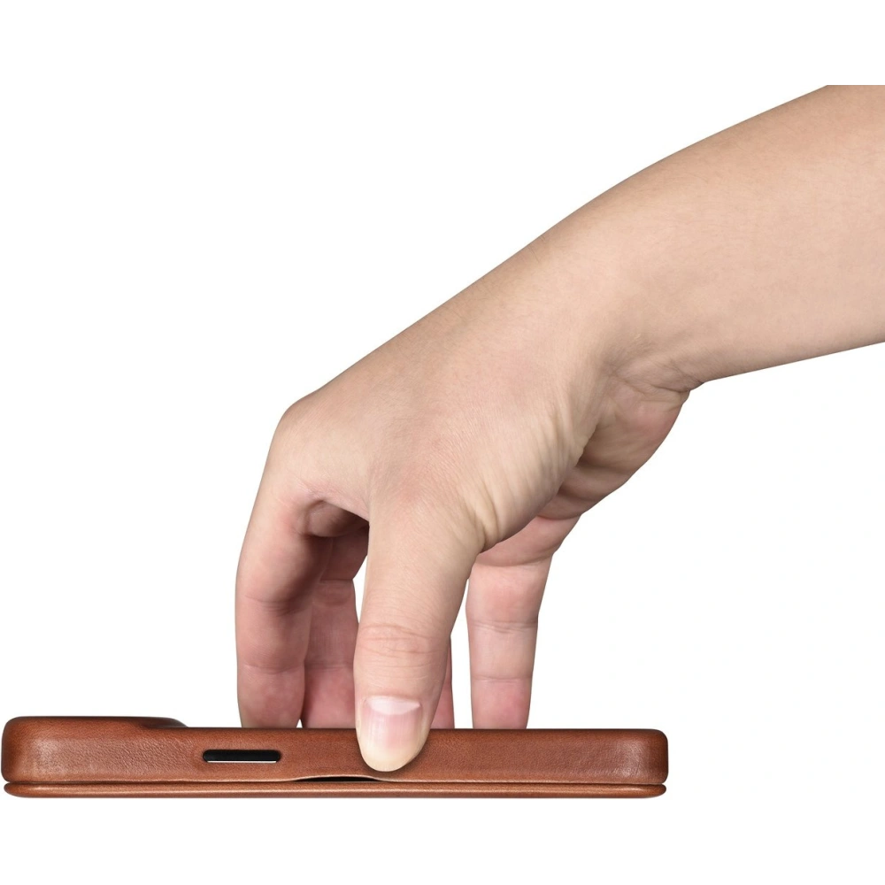 Wholesale iCarer CE Oil Wax Premium Leather Folio MagSafe Apple iPhone 14 Plus / 15 Plus brown - ICR390 - {ean13} - Hurt
