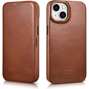 Wholesale iCarer CE Oil Wax Premium Leather Folio MagSafe Apple iPhone 14 Plus / 15 Plus brown - ICR390 - {ean13} - Hurt