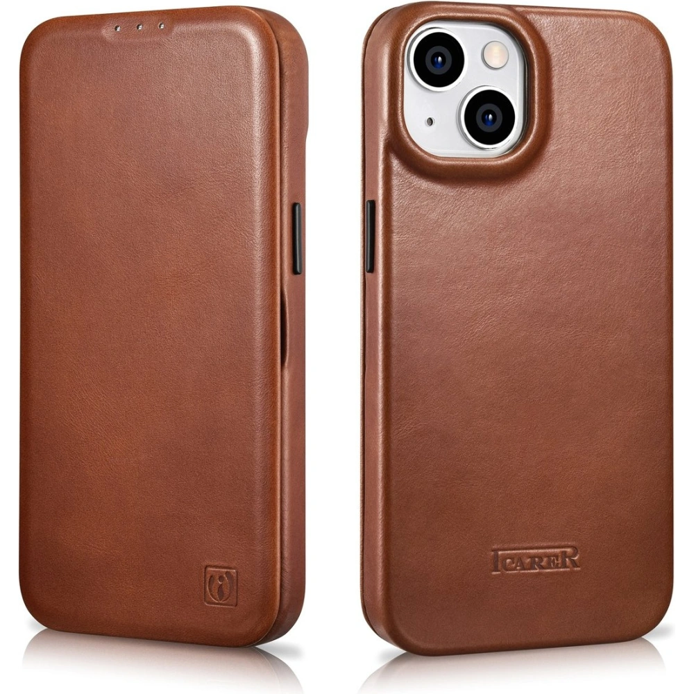 Wholesale iCarer CE Oil Wax Premium Leather Folio MagSafe Apple iPhone 14 Plus / 15 Plus brown - ICR390 - {ean13} - Hurt