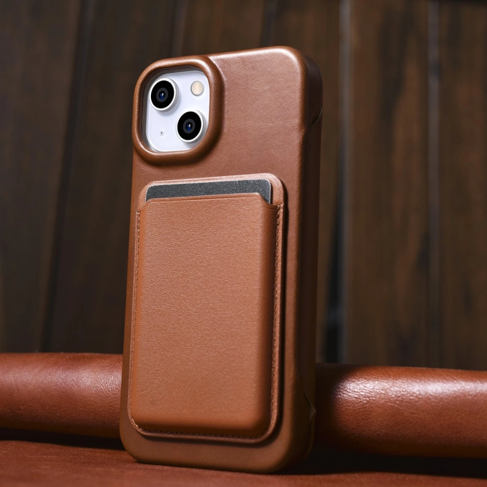 Wholesale iCarer CE Oil Wax Premium Leather Folio MagSafe Apple iPhone 14 Plus / 15 Plus brown - ICR390 - {ean13} - Hurt