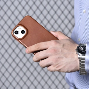Wholesale iCarer CE Oil Wax Premium Leather Folio MagSafe Apple iPhone 14 Plus / 15 Plus brown - ICR390 - {ean13} - Hurt