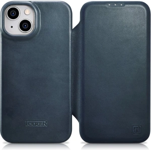 Wholesale iCarer CE Oil Wax Premium Leather Folio MagSafe Apple iPhone 14 Plus / 15 Plus blue - ICR391 - {ean13} - Hurt