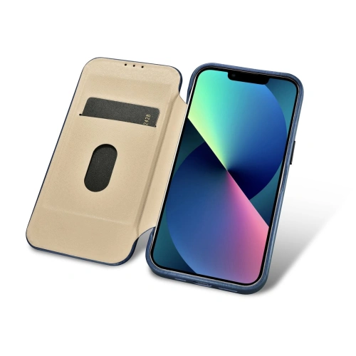 Etui iCarer CE Oil Wax Premium Leather Folio MagSafe Apple iPhone 14 Plus / 15 Plus niebieski