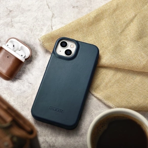 Wholesale iCarer CE Oil Wax Premium Leather Folio MagSafe Apple iPhone 14 Plus / 15 Plus blue - ICR391 - {ean13} - Hurt