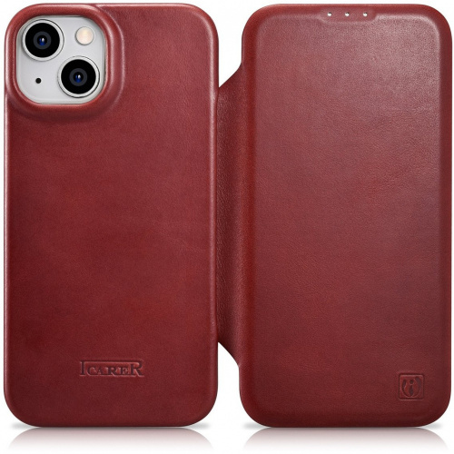 iCarer Distributor - 6975092684527 - ICR392 - iCarer CE Oil Wax Premium Leather Folio MagSafe Apple iPhone 14 Plus / 15 Plus red - B2B homescreen