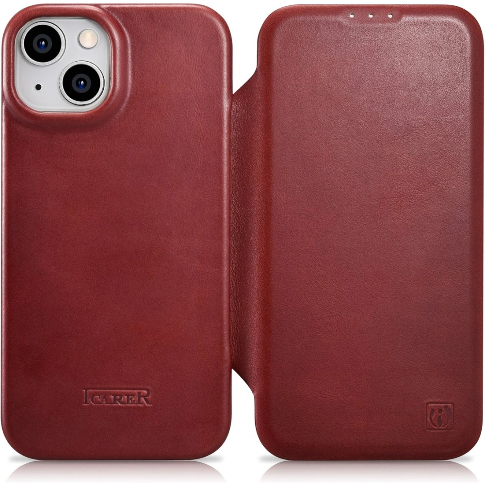 Wholesale iCarer CE Oil Wax Premium Leather Folio MagSafe Apple iPhone 14 Plus / 15 Plus red - ICR392 - {ean13} - Hurt