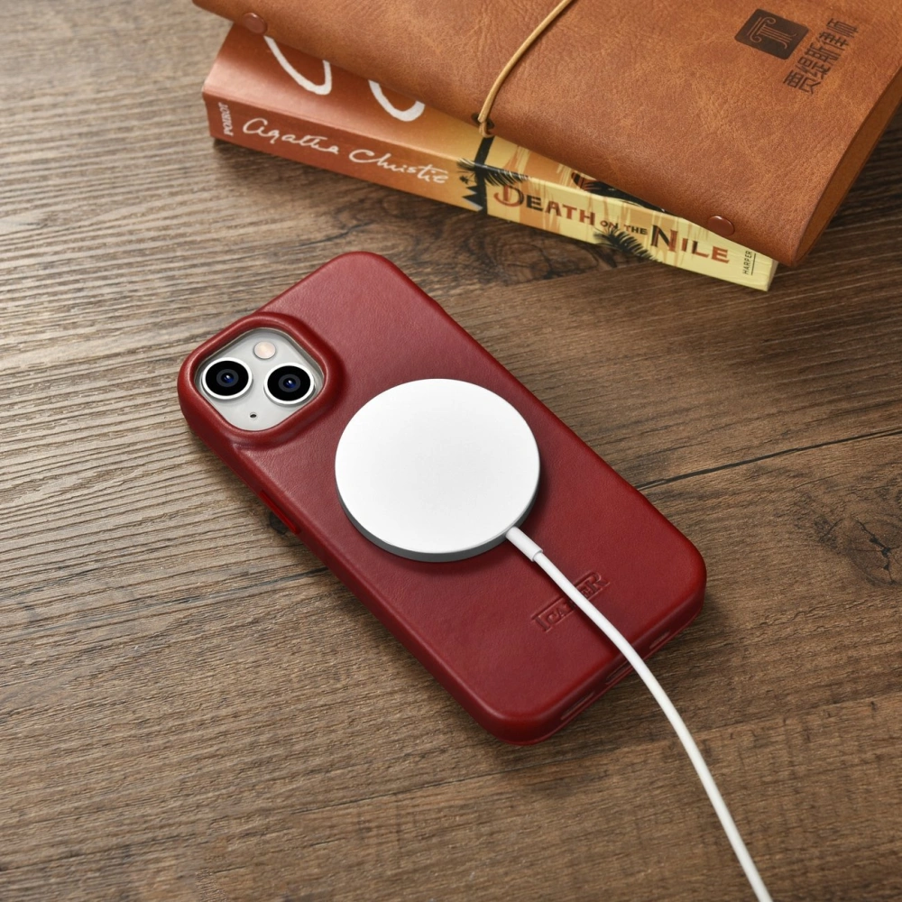 Wholesale iCarer CE Oil Wax Premium Leather Folio MagSafe Apple iPhone 14 Plus / 15 Plus red - ICR392 - {ean13} - Hurt