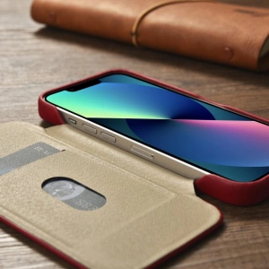 Wholesale iCarer CE Oil Wax Premium Leather Folio MagSafe Apple iPhone 14 Plus / 15 Plus red - ICR392 - {ean13} - Hurt