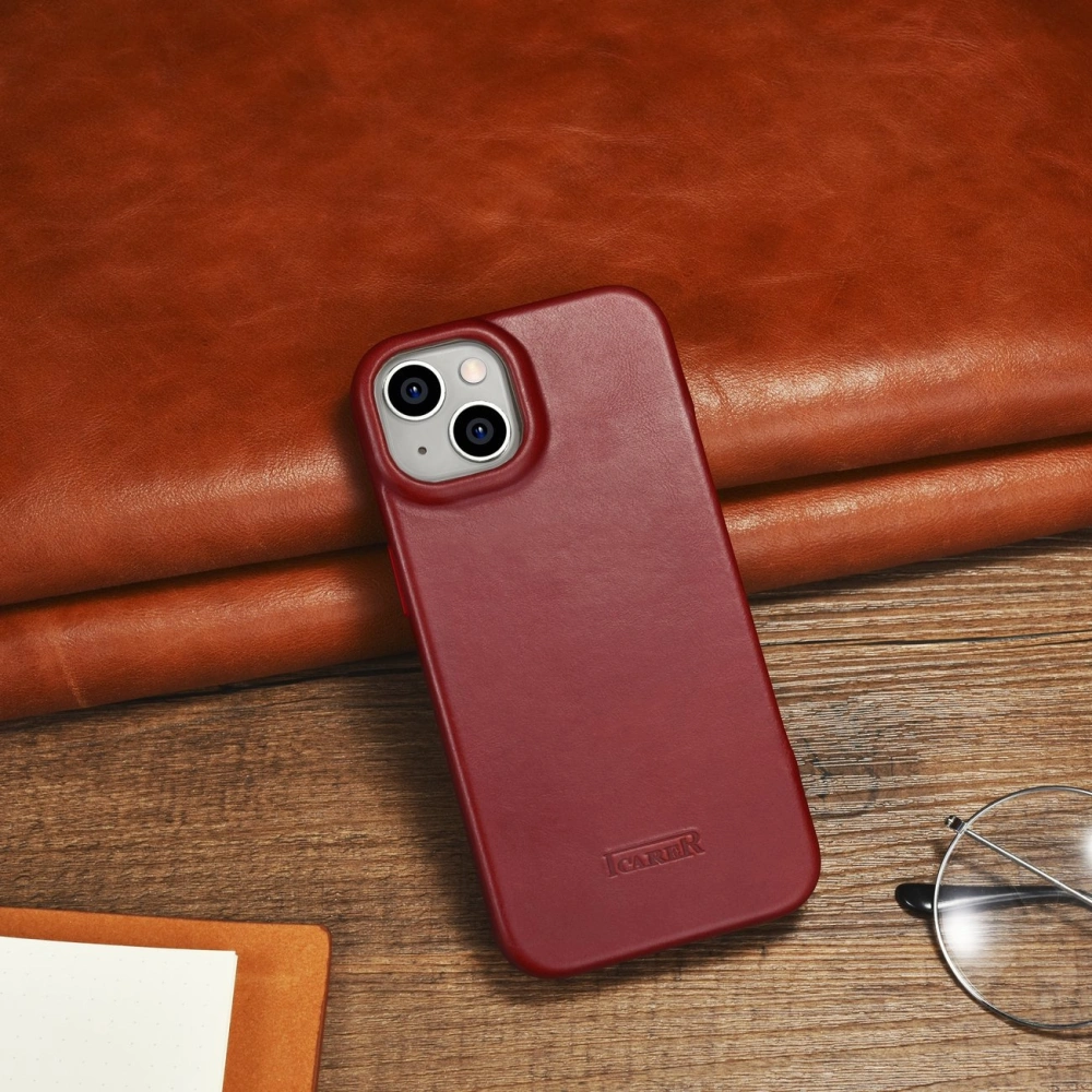 Wholesale iCarer CE Oil Wax Premium Leather Folio MagSafe Apple iPhone 14 Plus / 15 Plus red - ICR392 - {ean13} - Hurt