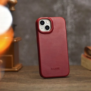 Wholesale iCarer CE Oil Wax Premium Leather Folio MagSafe Apple iPhone 14 Plus / 15 Plus red - ICR392 - {ean13} - Hurt