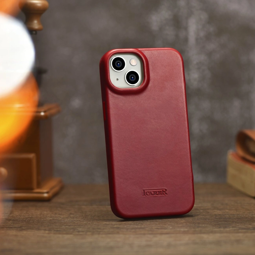 Wholesale iCarer CE Oil Wax Premium Leather Folio MagSafe Apple iPhone 14 Plus / 15 Plus red - ICR392 - {ean13} - Hurt