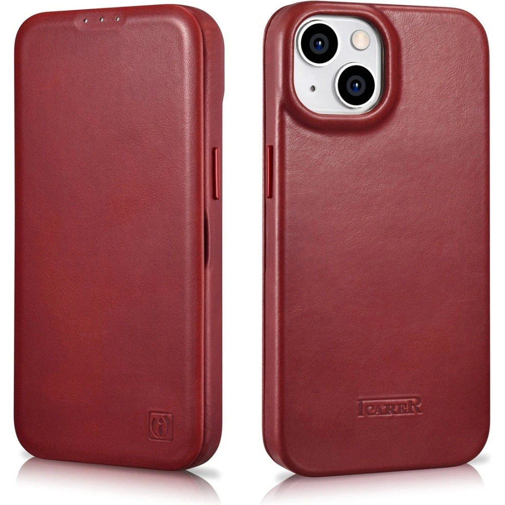 Wholesale iCarer CE Oil Wax Premium Leather Folio MagSafe Apple iPhone 14 Plus / 15 Plus red - ICR392 - {ean13} - Hurt