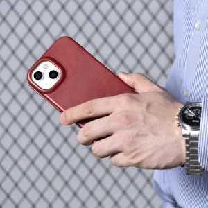 Wholesale iCarer CE Oil Wax Premium Leather Folio MagSafe Apple iPhone 14 Plus / 15 Plus red - ICR392 - {ean13} - Hurt