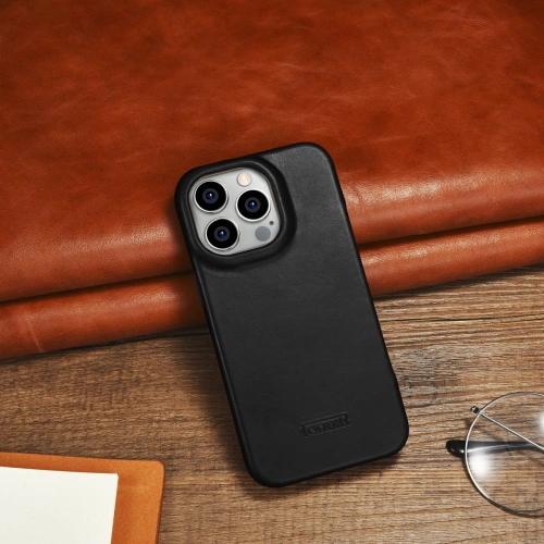 Etui iCarer CE Oil Wax Premium Leather Folio MagSafe Apple iPhone 14 Pro Max czarny