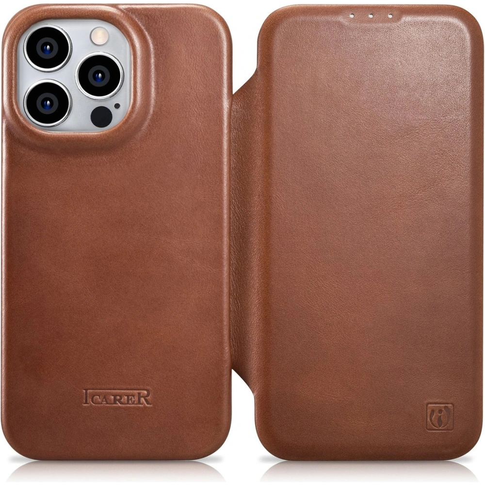 Hurtownia GSM - Etui iCarer CE Oil Wax Premium Leather Folio MagSafe Apple iPhone 14 Pro Max hnědá - ICR394 - {ean13} - Hurt