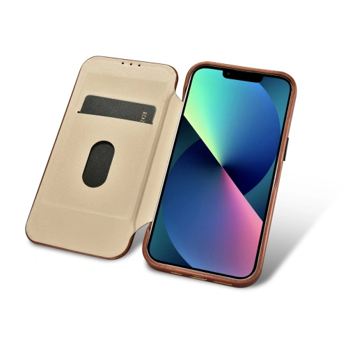 Etui iCarer CE Oil Wax Premium Leather Folio MagSafe Apple iPhone 14 Pro Max brązowy