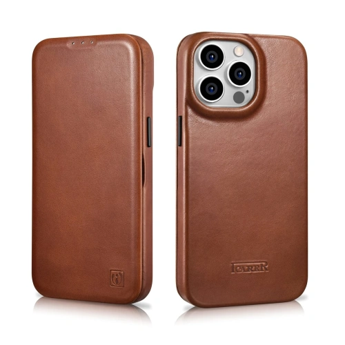 Etui iCarer CE Oil Wax Premium Leather Folio MagSafe Apple iPhone 14 Pro Max brązowy