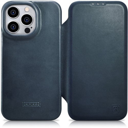 Hurtownia iCarer - 6975092684558 - ICR395 - Etui iCarer CE Oil Wax Premium Leather Folio MagSafe Apple iPhone 14 Pro Max niebieski - B2B homescreen