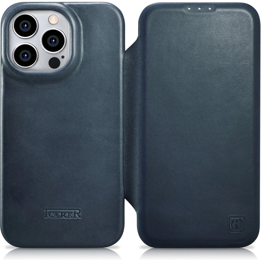 Wholesale iCarer CE Oil Wax Premium Leather Folio MagSafe Apple iPhone 14 Pro Max blue - ICR395 - {ean13} - Hurt