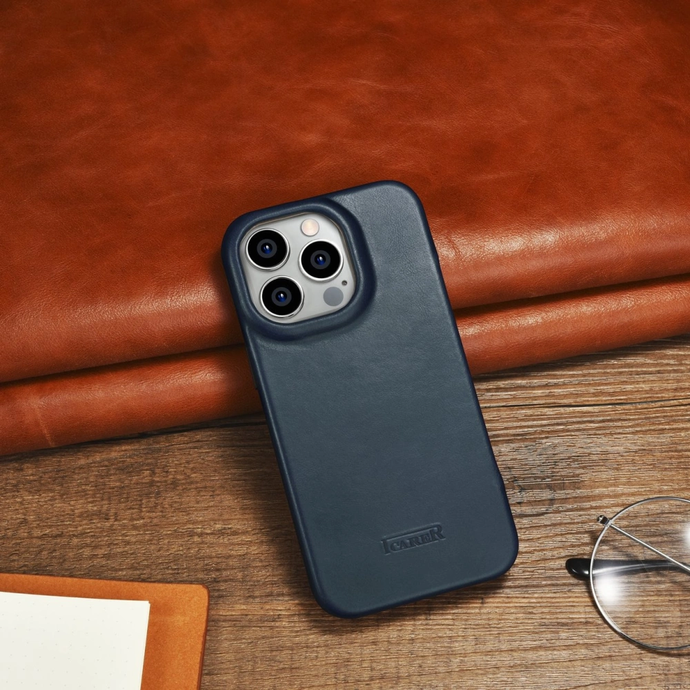 Hurtownia GSM - Etui iCarer CE Olajgyanta Prémium Bőr Tok MagSafe Apple iPhone 14 Pro Max kék - ICR395 - {ean13} - Hurt