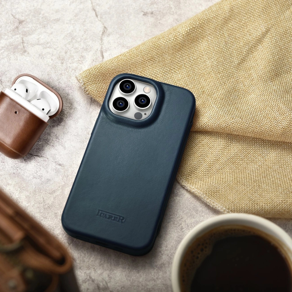 Wholesale iCarer CE Oil Wax Premium Leather Folio MagSafe Apple iPhone 14 Pro Max blue - ICR395 - {ean13} - Hurt