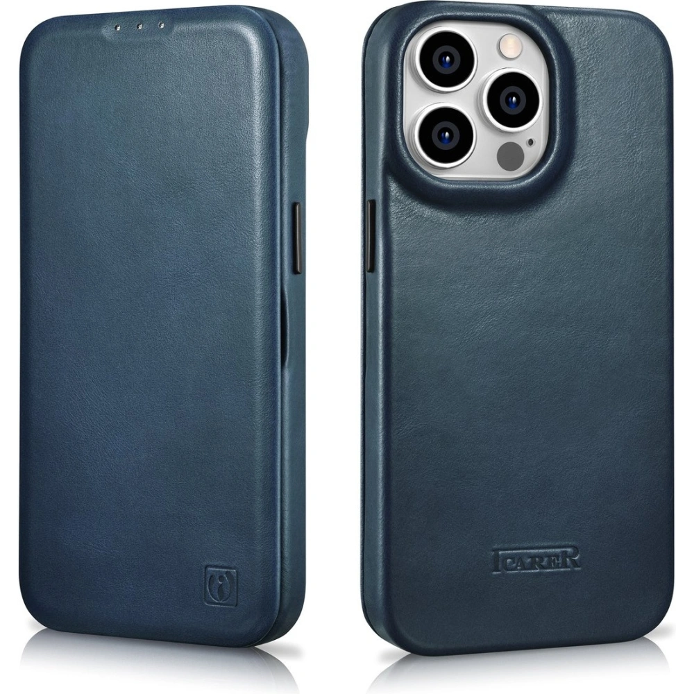 Wholesale iCarer CE Oil Wax Premium Leather Folio MagSafe Apple iPhone 14 Pro Max blue - ICR395 - {ean13} - Hurt