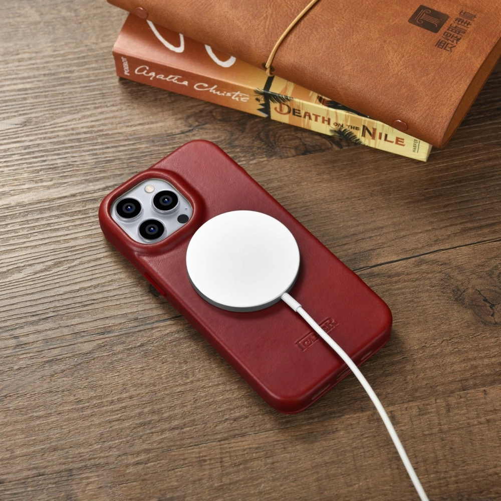 Wholesale iCarer CE Oil Wax Premium Leather Folio MagSafe Apple iPhone 14 Pro Max red - ICR396 - {ean13} - Hurt