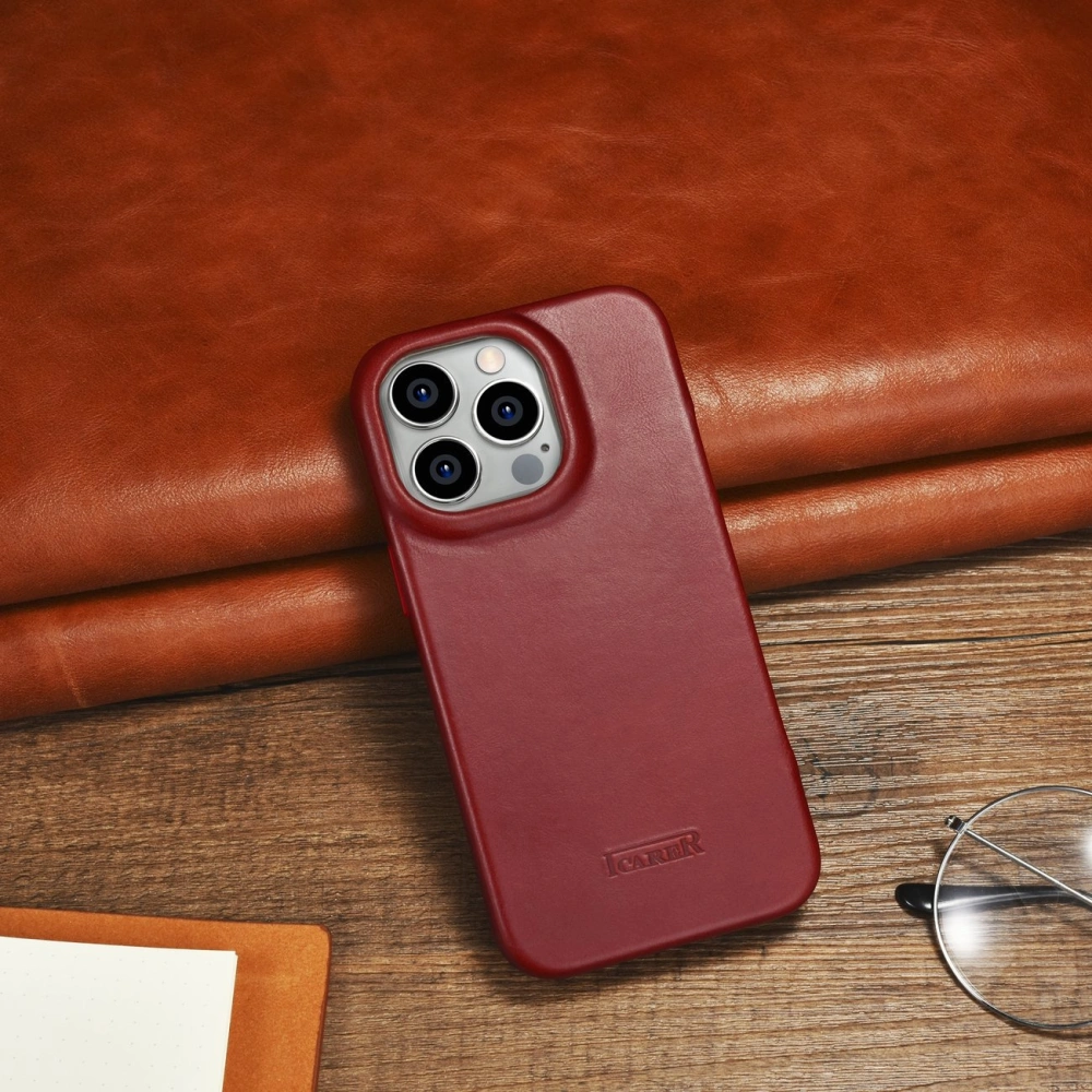Wholesale iCarer CE Oil Wax Premium Leather Folio MagSafe Apple iPhone 14 Pro Max red - ICR396 - {ean13} - Hurt