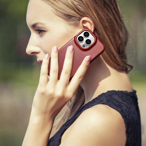 Etui iCarer CE Oil Wax Premium Leather Folio MagSafe Apple iPhone 14 Pro Max czerwony