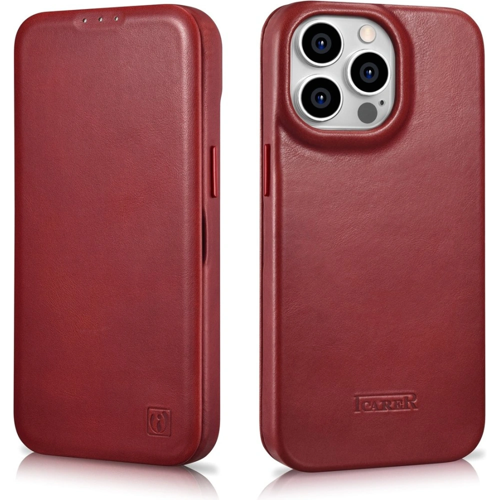 Wholesale iCarer CE Oil Wax Premium Leather Folio MagSafe Apple iPhone 14 Pro Max red - ICR396 - {ean13} - Hurt