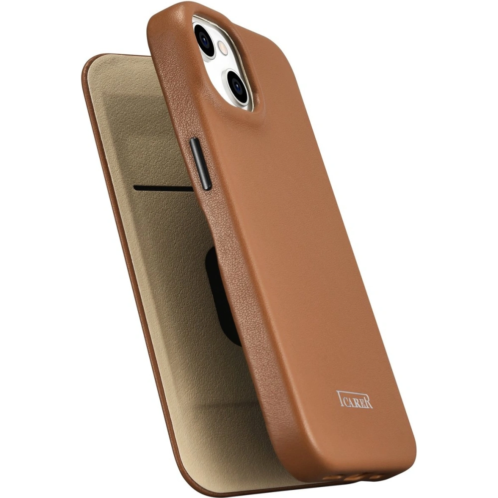 Wholesale iCarer CE Premium Leather Folio MagSafe Apple iPhone 14 brown - ICR398 - {ean13} - Hurt