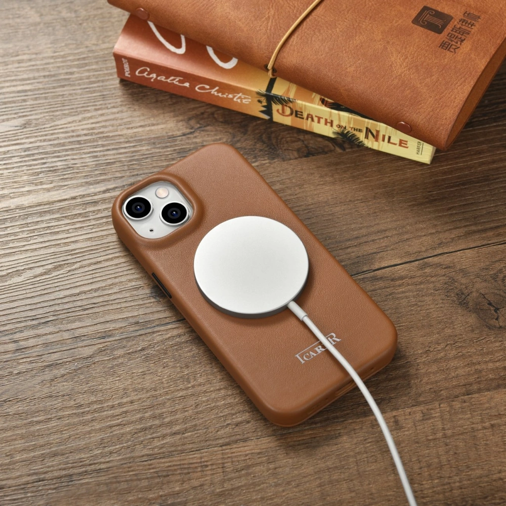 Wholesale iCarer CE Premium Leather Folio MagSafe Apple iPhone 14 brown - ICR398 - {ean13} - Hurt