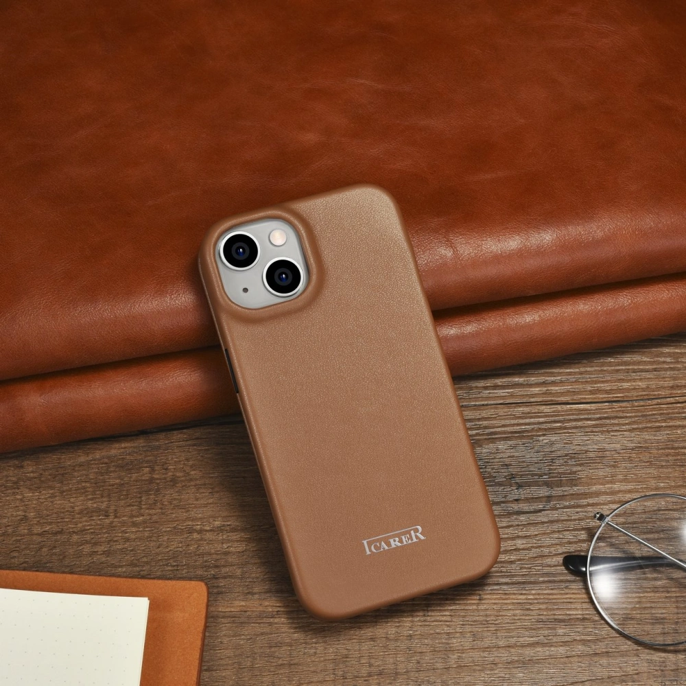 Wholesale iCarer CE Premium Leather Folio MagSafe Apple iPhone 14 brown - ICR398 - {ean13} - Hurt