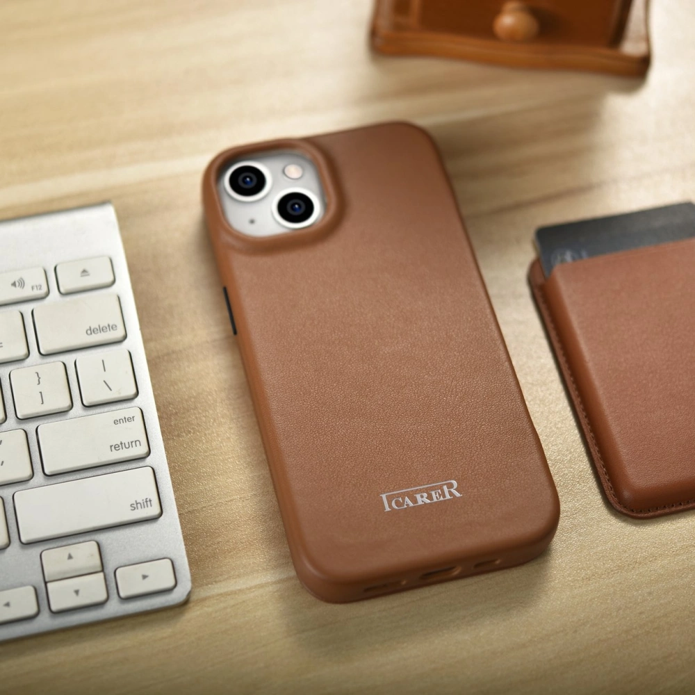 Wholesale iCarer CE Premium Leather Folio MagSafe Apple iPhone 14 brown - ICR398 - {ean13} - Hurt