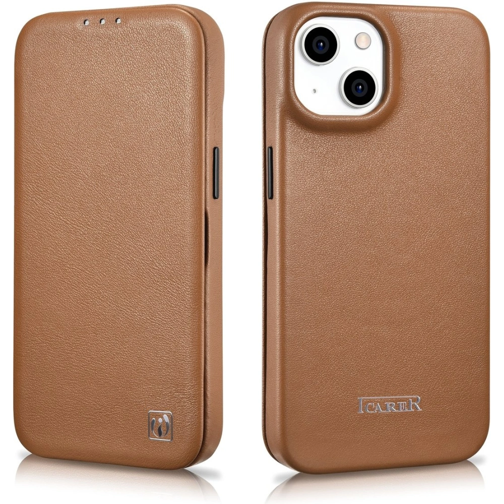 Wholesale iCarer CE Premium Leather Folio MagSafe Apple iPhone 14 brown - ICR398 - {ean13} - Hurt