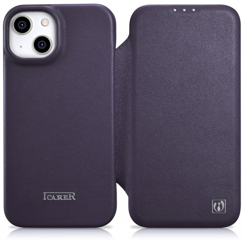 iCarer Distributor - 6975092685647 - ICR400 - iCarer CE Premium Leather Folio MagSafe Apple iPhone 14 dark purple - B2B homescreen