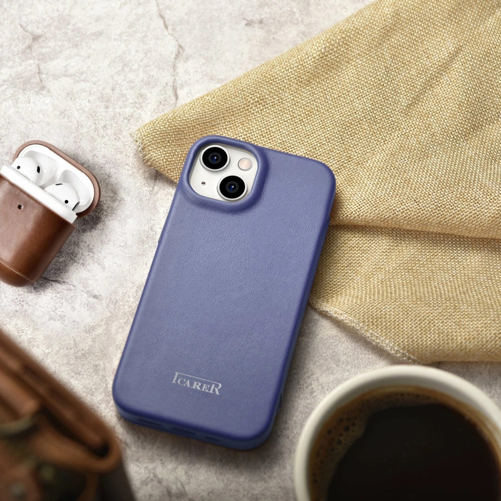 Case iCarer CE Premium-Leder Folio MagSafe Apple iPhone 14 helllila