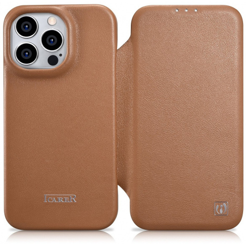 iCarer Distributor - 6975092685685 - ICR404 - iCarer CE Premium Leather Folio MagSafe Apple iPhone 14 Pro brown - B2B homescreen