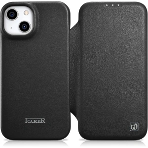 Wholesale iCarer CE Premium Leather Folio MagSafe Apple iPhone 14 Plus / 15 Plus black - ICR409 - {ean13} - Hurt