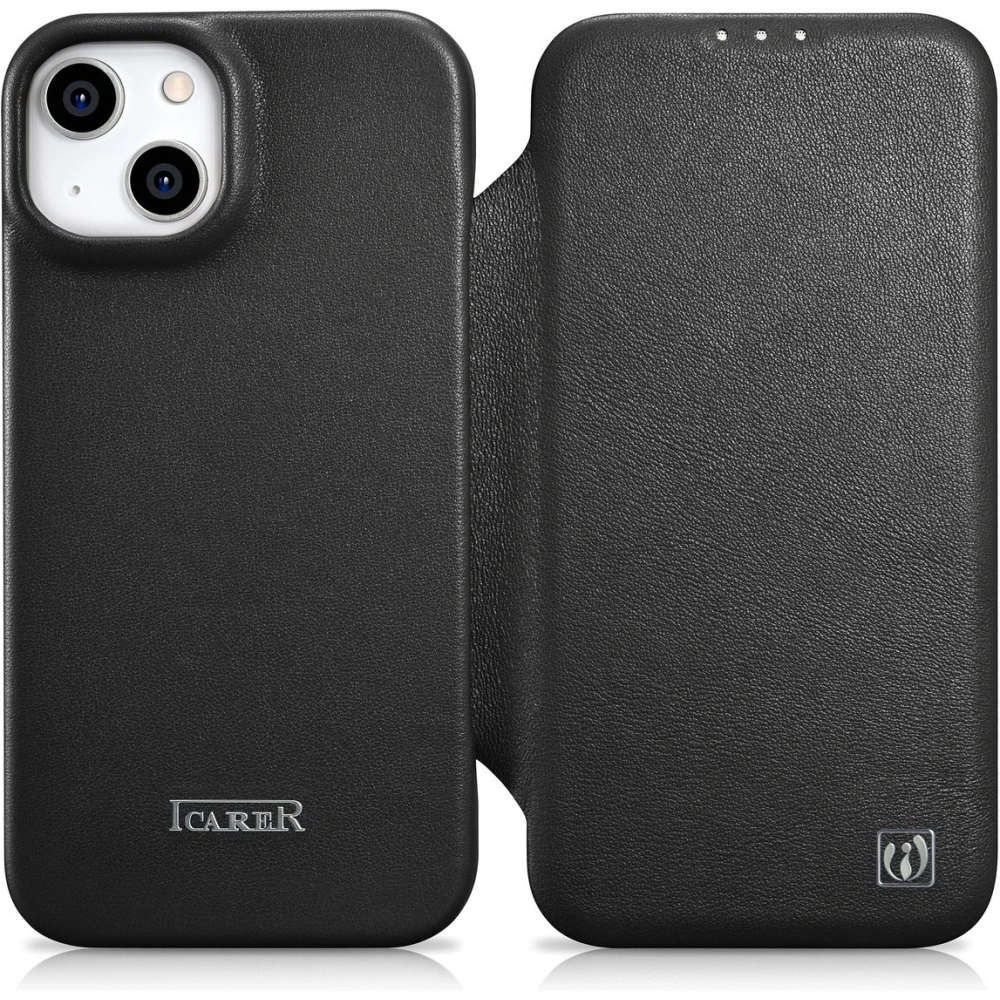 Wholesale iCarer CE Premium Leather Folio MagSafe Apple iPhone 14 Plus / 15 Plus black - ICR409 - {ean13} - Hurt