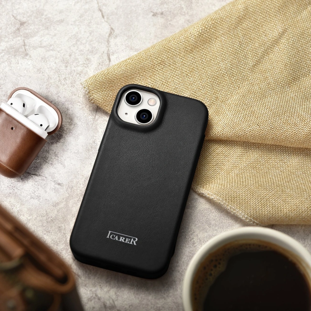 Wholesale iCarer CE Premium Leather Folio MagSafe Apple iPhone 14 Plus / 15 Plus black - ICR409 - {ean13} - Hurt