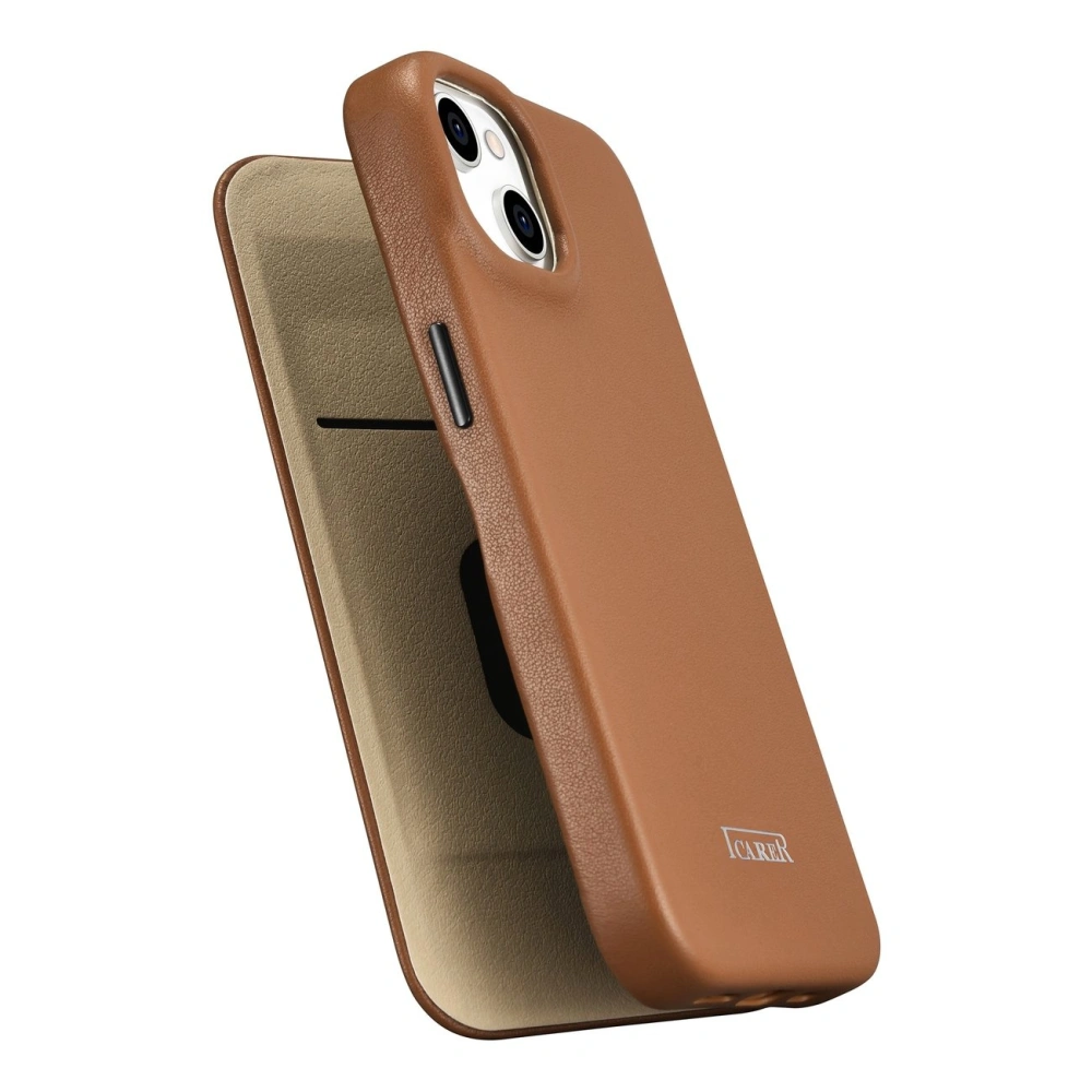 Wholesale iCarer CE Premium Leather Folio MagSafe Apple iPhone 14 Plus / 15 Plus brown - ICR410 - {ean13} - Hurt