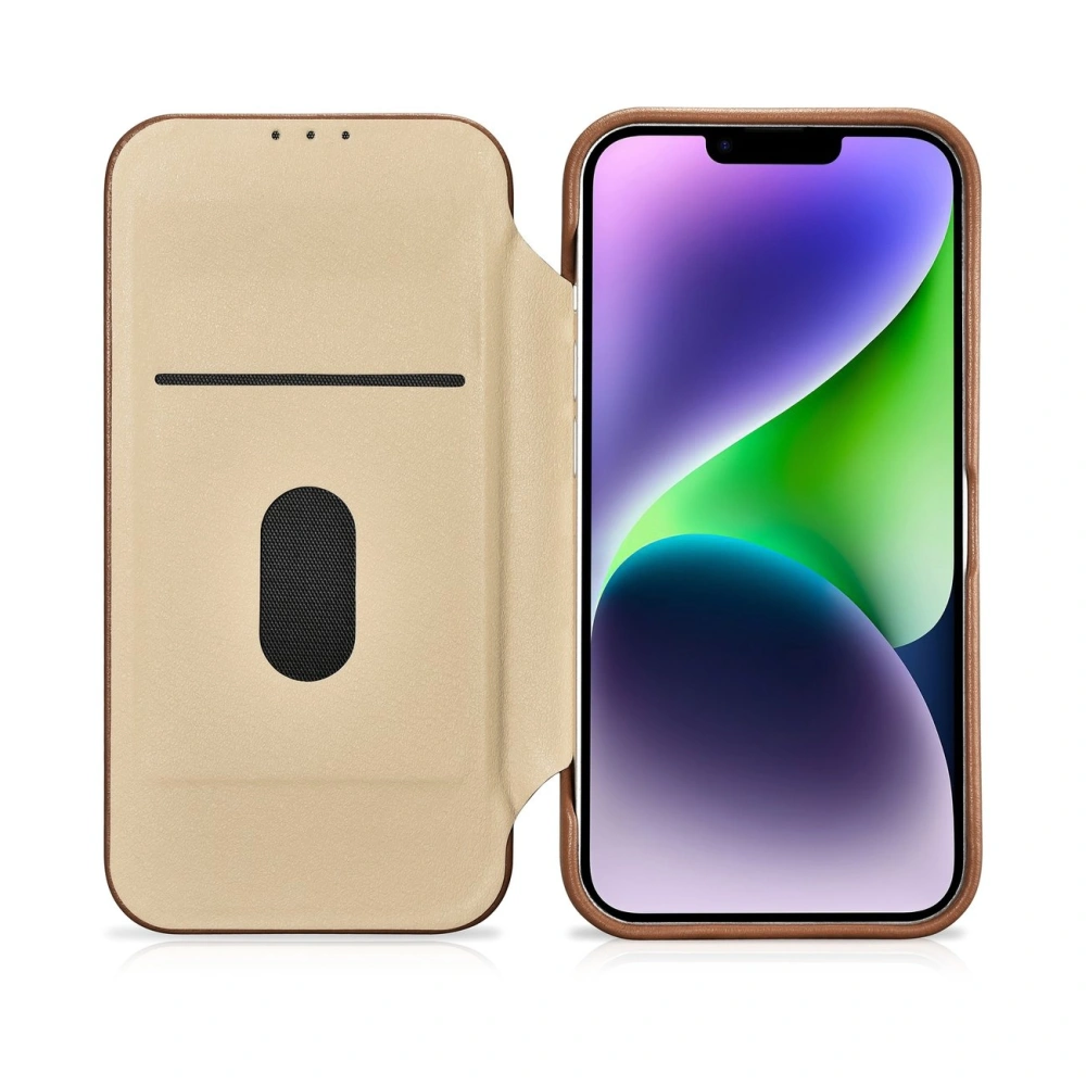 Wholesale iCarer CE Premium Leather Folio MagSafe Apple iPhone 14 Plus / 15 Plus brown - ICR410 - {ean13} - Hurt