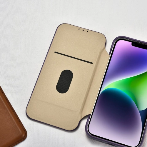 Etui iCarer CE Premium Leather Folio MagSafe Apple iPhone 14 Plus / 15 Plus ciemnofioletowy