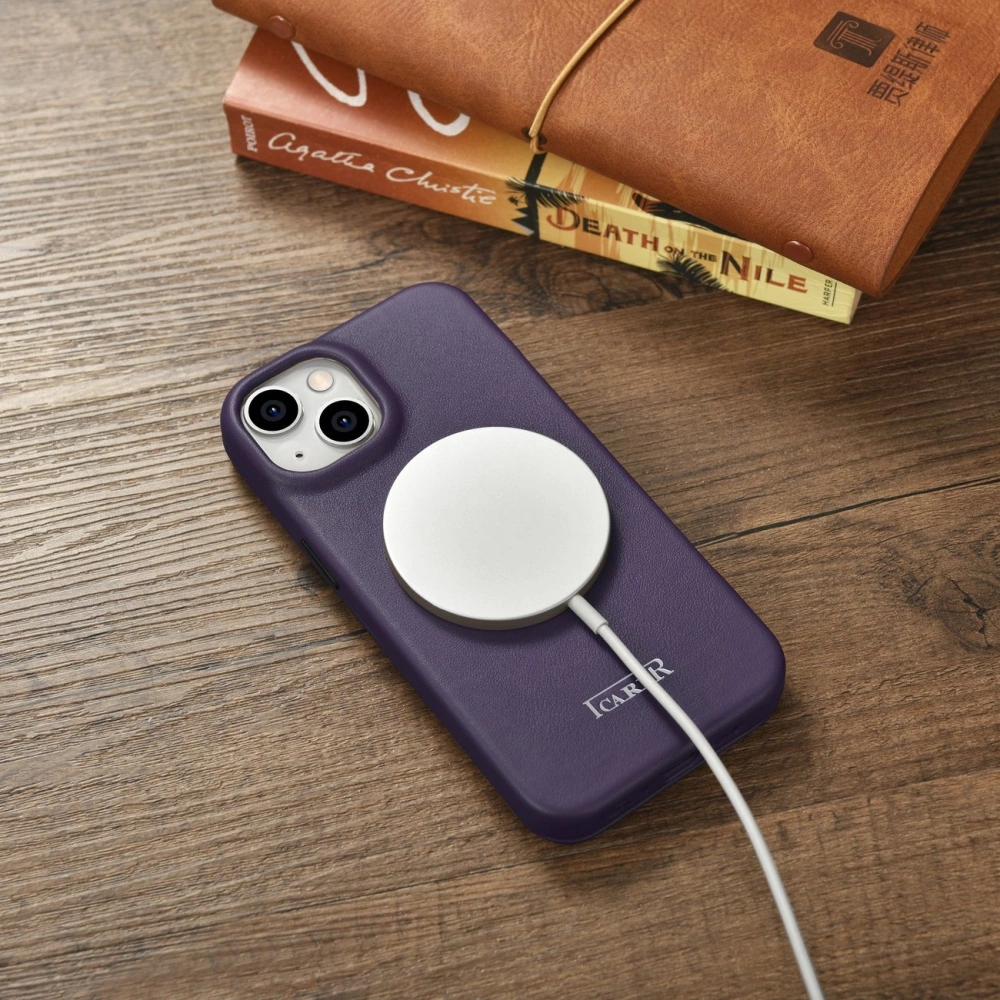 Hurtownia GSM - Etui iCarer CE Premium Leather Folio MagSafe Apple iPhone 14 Plus / 15 Plus mov închis - ICR412 - {ean13} - Hurt
